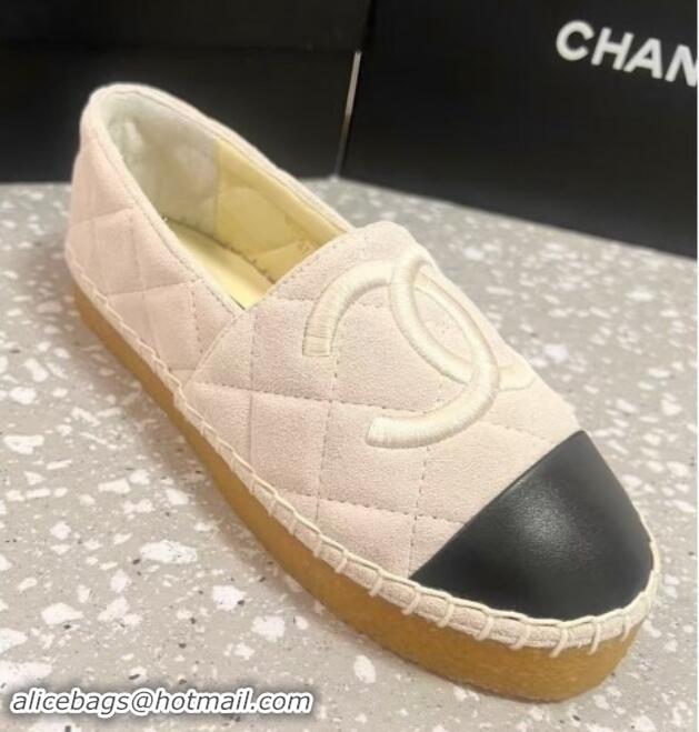 Pretty Style Chanel Quilted Suede Loafers Flat White 121103