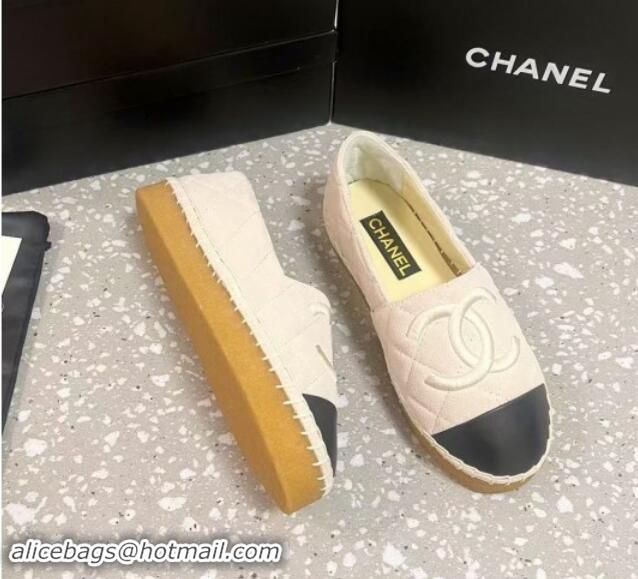 Pretty Style Chanel Quilted Suede Loafers Flat White 121103