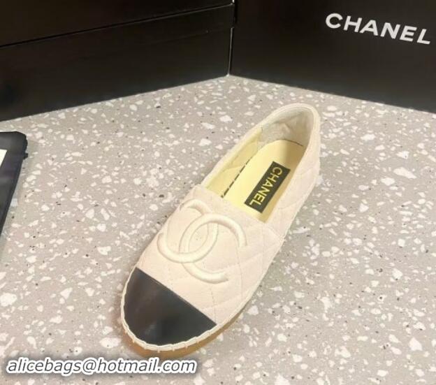 Pretty Style Chanel Quilted Suede Loafers Flat White 121103