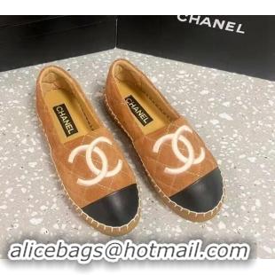 Sumptuous Chanel Quilted Suede Loafers Flat Brown 121104