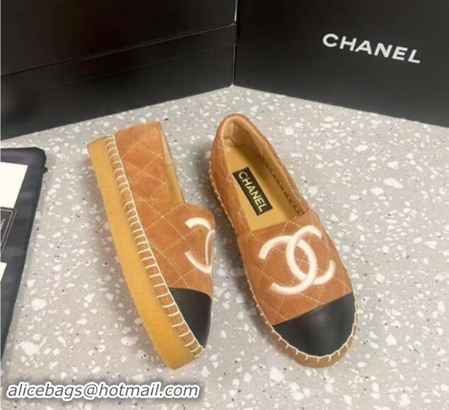 Sumptuous Chanel Quilted Suede Loafers Flat Brown 121104