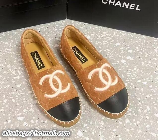 Sumptuous Chanel Quilted Suede Loafers Flat Brown 121104