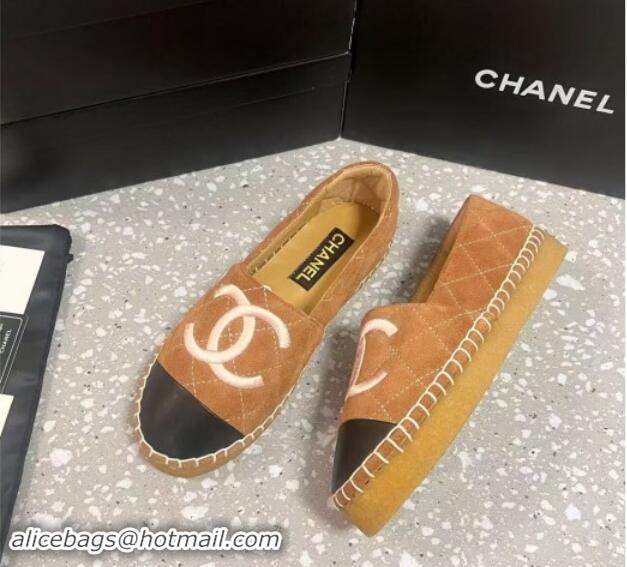 Sumptuous Chanel Quilted Suede Loafers Flat Brown 121104