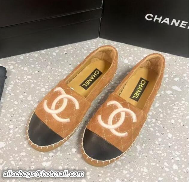 Sumptuous Chanel Quilted Suede Loafers Flat Brown 121104