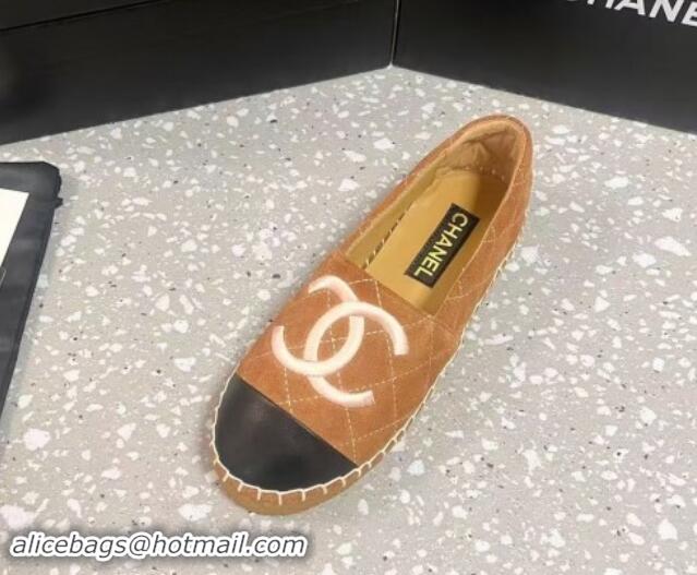 Sumptuous Chanel Quilted Suede Loafers Flat Brown 121104