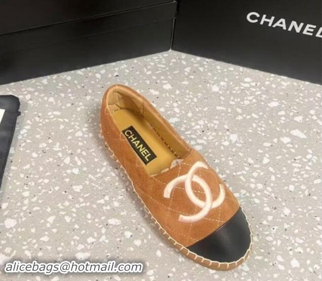 Sumptuous Chanel Quilted Suede Loafers Flat Brown 121104