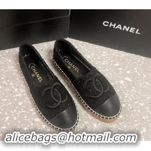 Sophisticated Chanel Tweed Loafers Flat Black 1121105