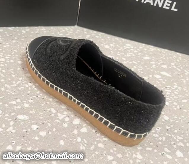 Sophisticated Chanel Tweed Loafers Flat Black 1121105