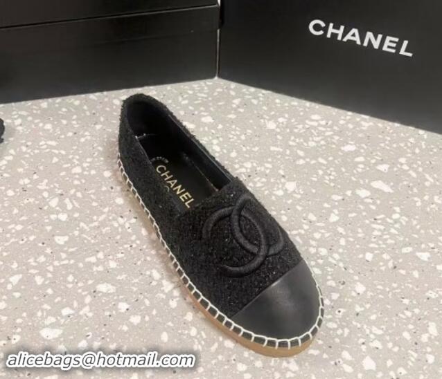 Sophisticated Chanel Tweed Loafers Flat Black 1121105