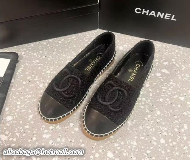 Sophisticated Chanel Tweed Loafers Flat Black 1121105