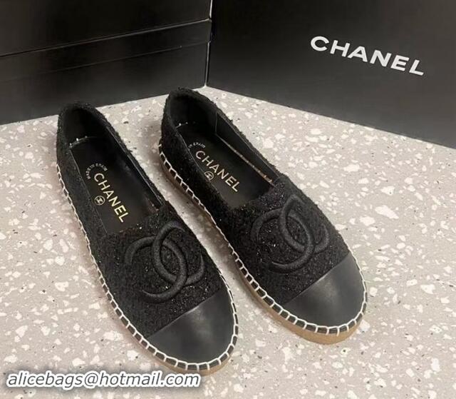 Sophisticated Chanel Tweed Loafers Flat Black 1121105