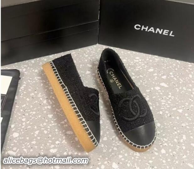 Sophisticated Chanel Tweed Loafers Flat Black 1121105