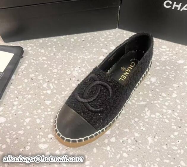 Sophisticated Chanel Tweed Loafers Flat Black 1121105