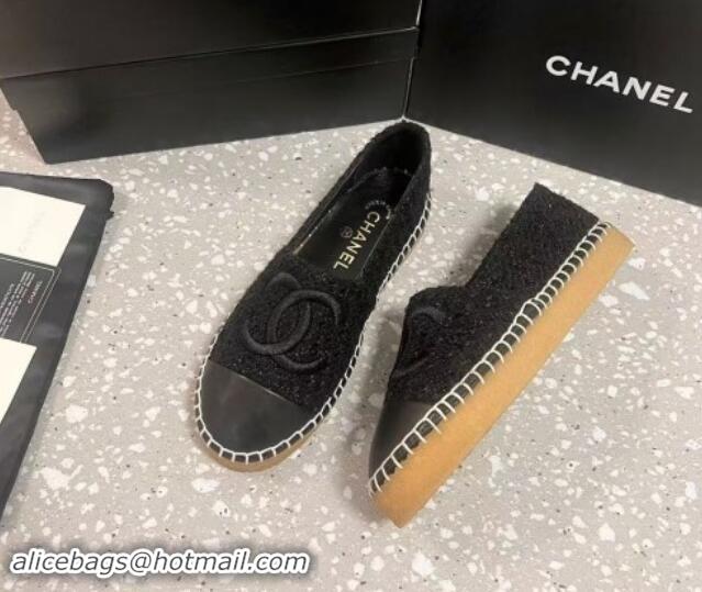 Sophisticated Chanel Tweed Loafers Flat Black 1121105