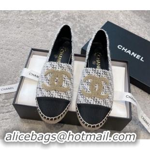 Most Popular Chanel Tweed Espadrilles Flat with Gold-Tone CC Black 121106