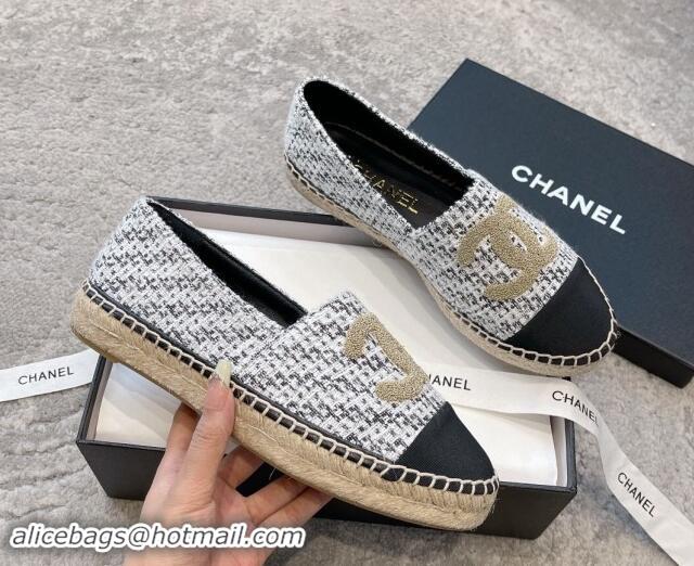 Most Popular Chanel Tweed Espadrilles Flat with Gold-Tone CC Black 121106