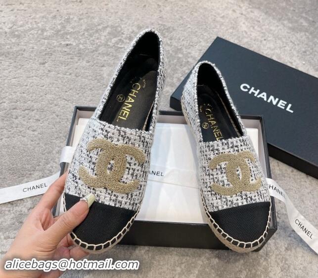 Most Popular Chanel Tweed Espadrilles Flat with Gold-Tone CC Black 121106