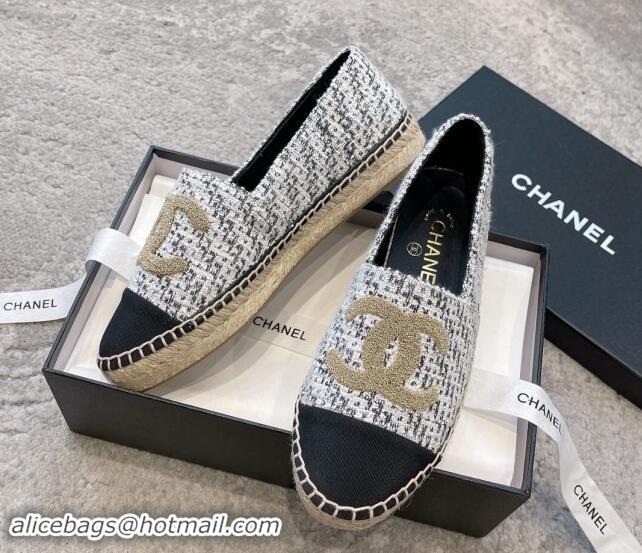 Most Popular Chanel Tweed Espadrilles Flat with Gold-Tone CC Black 121106