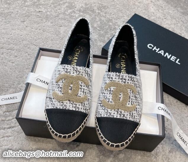 Most Popular Chanel Tweed Espadrilles Flat with Gold-Tone CC Black 121106