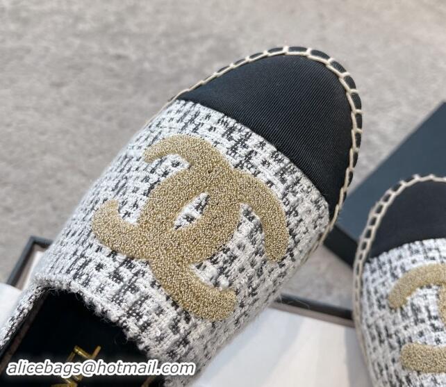 Most Popular Chanel Tweed Espadrilles Flat with Gold-Tone CC Black 121106