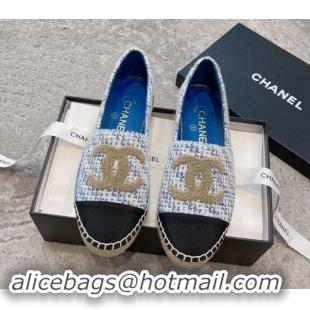 Unique Style Chanel Tweed Espadrilles Flat with Gold-Tone CC Sky Blue 1121110