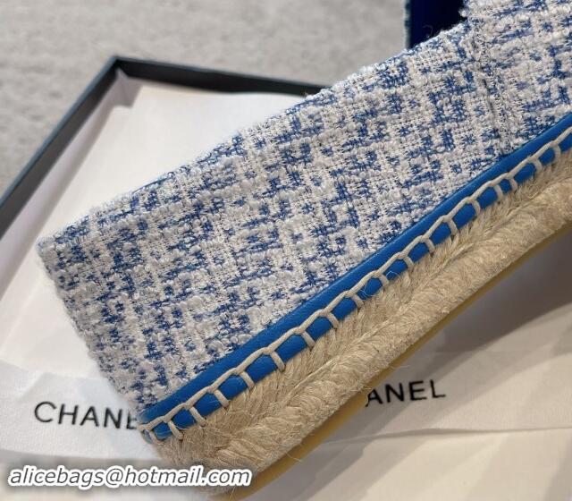 Unique Style Chanel Tweed Espadrilles Flat with Gold-Tone CC Sky Blue 1121110