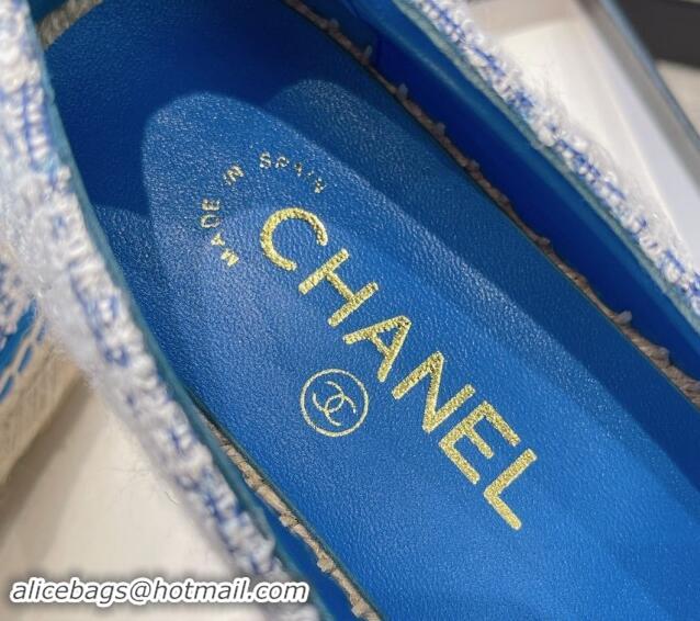 Unique Style Chanel Tweed Espadrilles Flat with Gold-Tone CC Sky Blue 1121110