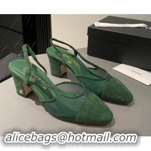 Durable Chanel Suede & Mesh Slingback Pumps 6.5cm G31318 Green 1121112