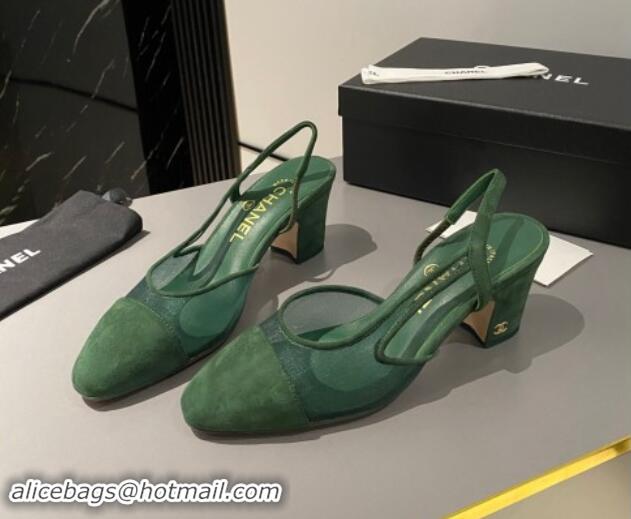 Durable Chanel Suede & Mesh Slingback Pumps 6.5cm G31318 Green 1121112