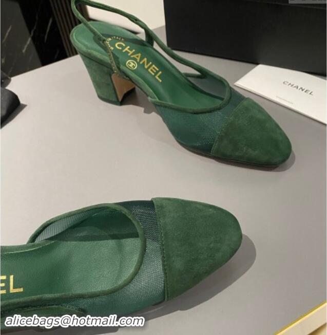 Durable Chanel Suede & Mesh Slingback Pumps 6.5cm G31318 Green 1121112