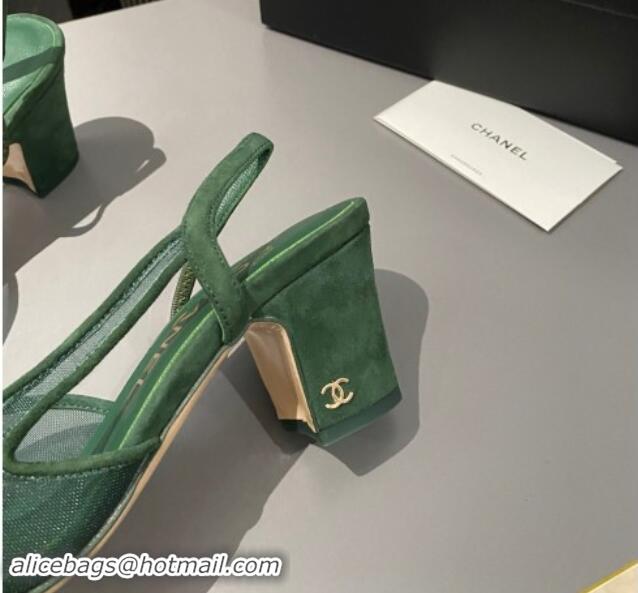 Durable Chanel Suede & Mesh Slingback Pumps 6.5cm G31318 Green 1121112