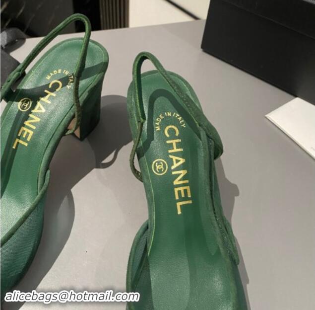 Durable Chanel Suede & Mesh Slingback Pumps 6.5cm G31318 Green 1121112