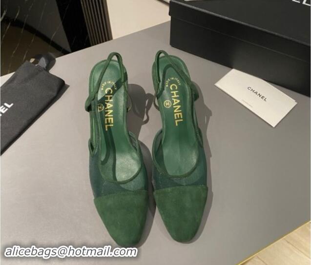 Durable Chanel Suede & Mesh Slingback Pumps 6.5cm G31318 Green 1121112