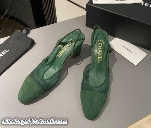 Durable Chanel Suede & Mesh Slingback Pumps 6.5cm G31318 Green 1121112