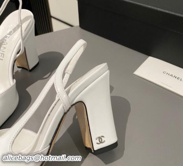 Buy Luxury Chanel Calfskin Slingback Pumps 9cm G45509 White/Black 121113