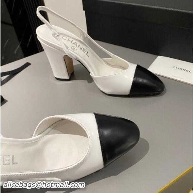 Buy Luxury Chanel Calfskin Slingback Pumps 9cm G45509 White/Black 121113