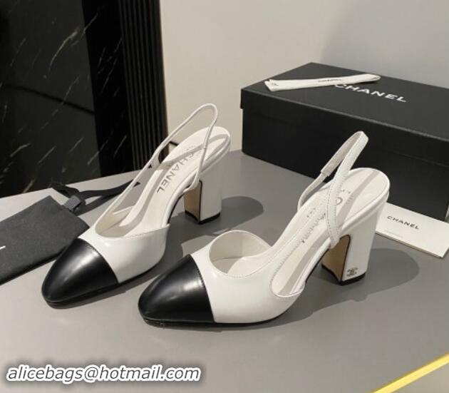 Buy Luxury Chanel Calfskin Slingback Pumps 9cm G45509 White/Black 121113