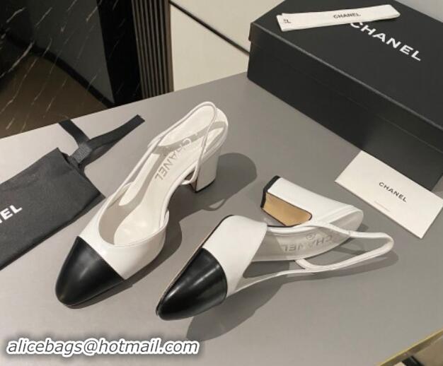 Buy Luxury Chanel Calfskin Slingback Pumps 9cm G45509 White/Black 121113