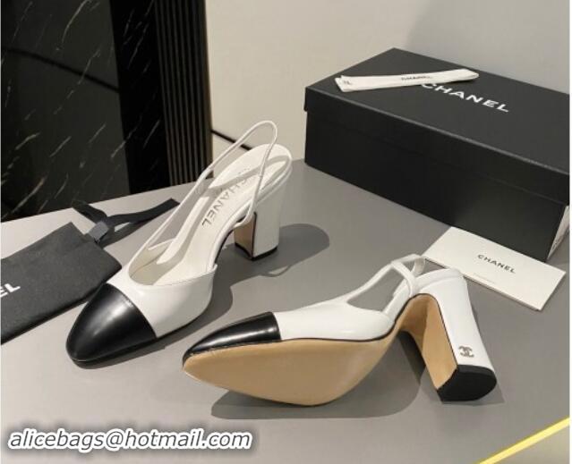 Buy Luxury Chanel Calfskin Slingback Pumps 9cm G45509 White/Black 121113