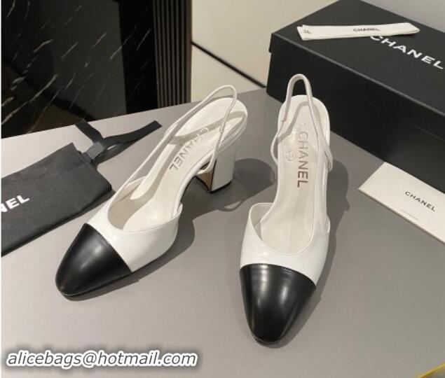 Buy Luxury Chanel Calfskin Slingback Pumps 9cm G45509 White/Black 121113