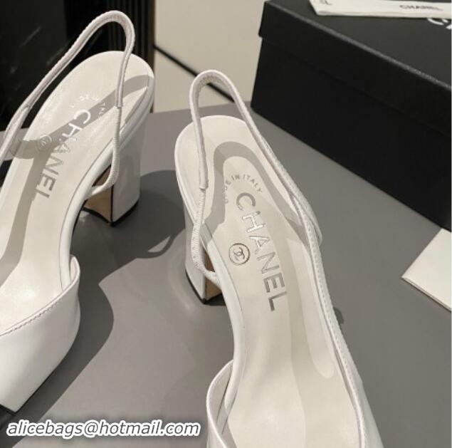 Buy Luxury Chanel Calfskin Slingback Pumps 9cm G45509 White/Black 121113