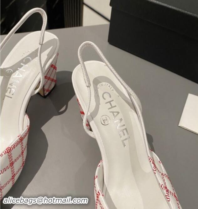 Lowest Price Chanel Quilted Lambskin Slingback Pumps 6.5cm G31318 White/Red 1121114