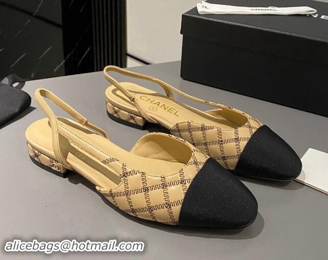 Buy Discount Chanel Quilted Lambskin Slingback Flats G31319 Beige 1121115