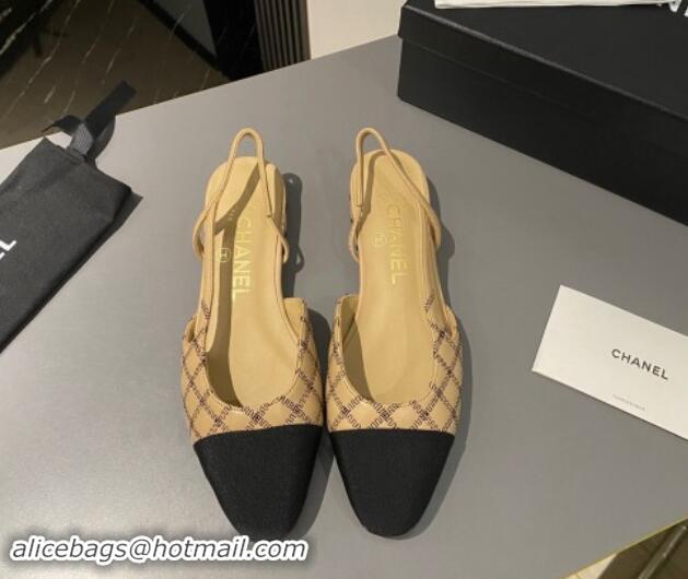 Buy Discount Chanel Quilted Lambskin Slingback Flats G31319 Beige 1121115