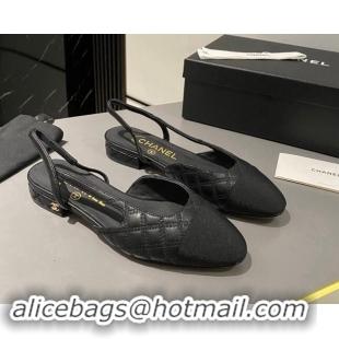 Luxury Chanel Quilted Slingback Flats G31319 Black 1121117