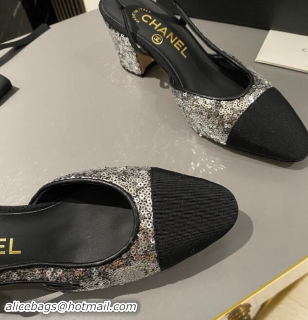 Top Design Chanel Sequins & Grosgrain Slingback Pumps 6.5cm G31318 Silver 1121121