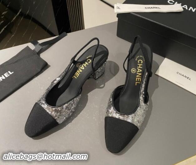 Top Design Chanel Sequins & Grosgrain Slingback Pumps 6.5cm G31318 Silver 1121121