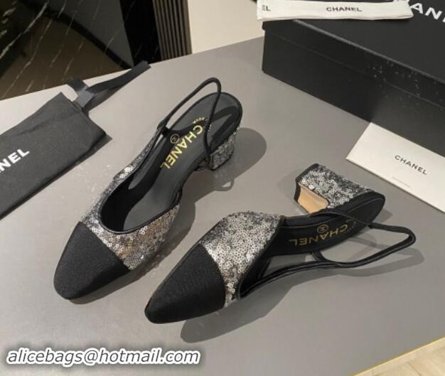 Top Design Chanel Sequins & Grosgrain Slingback Pumps 6.5cm G31318 Silver 1121121