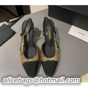 Cheap Price Chanel Sequins & Grosgrain Slingback Pumps 6.5cm G31318 Gold 1121122