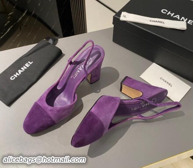 Luxurious Chanel Suede Slingback Pumps 9cm G45509 Purple 1121124